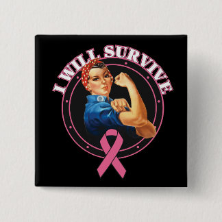 Rosie De Riveter die ik zal overleven borstkanker Vierkante Button 5,1 Cm