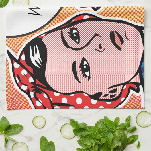 Rosie de Riveter die we kunnen doen. Pop Art Stipp Theedoek (Gevouwen)