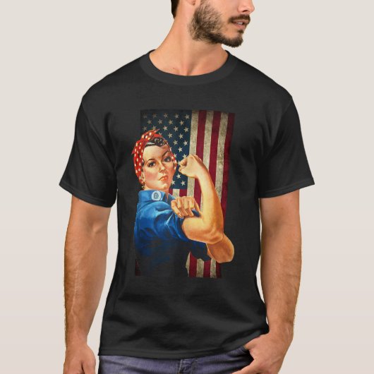 Rosie de Riveter en droeg de Amerikaanse vlag T-shirt (Voorkant)