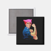 Rosie de Riveter in Roze Pussy Pet Magneet (Voorkant / Achterkant)