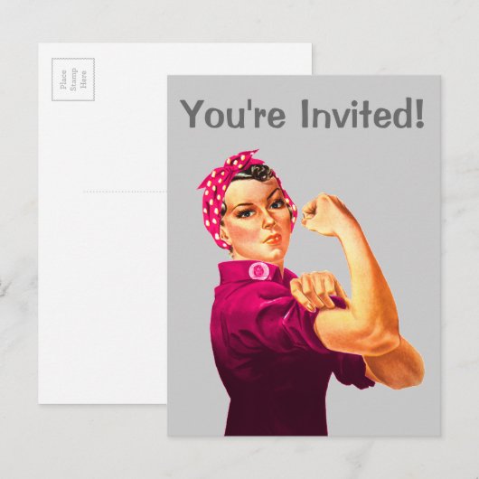 Rosie De Riveter - Kankerroze Uitnodiging Briefkaart (Voorkant / Achterkant)