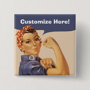 Rosie de Riveter. Knoop Vierkante Button 5,1 Cm