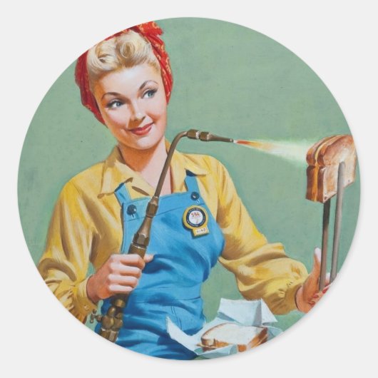 Rosie de Riveter maakt gebrande kaas Ronde Sticker (Voorkant)