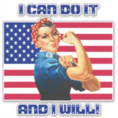 Rosie de Riveter met de Motivatie Slogan van de Am Sticker (Voorkant)