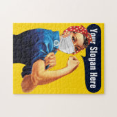 Rosie de riveter met masker - voeg uw eigen slogan legpuzzel (Horizontaal)