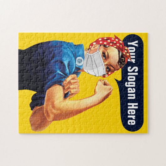 Rosie de riveter met masker - voeg uw eigen slogan legpuzzel (Horizontaal)