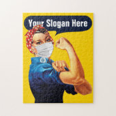 Rosie de riveter met masker - voeg uw eigen slogan legpuzzel (Verticaal)
