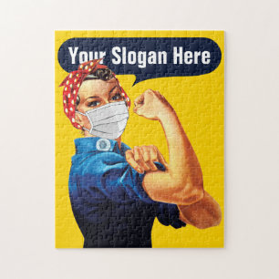 Rosie de riveter met masker - voeg uw eigen slogan legpuzzel