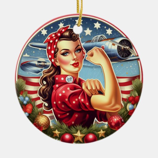 Rosie de Riveter Pin-up Meisje Kerst Ornament (Voorkant)