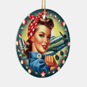 Rosie de Riveter Pin-up Meisje Kerst Ornament (Rechts)
