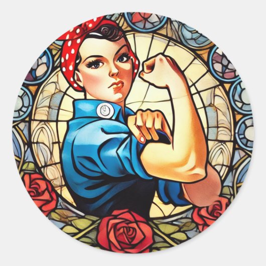Rosie de Riveter Ronde Sticker (Voorkant)