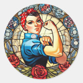 Rosie de Riveter Ronde Sticker (Voorkant)