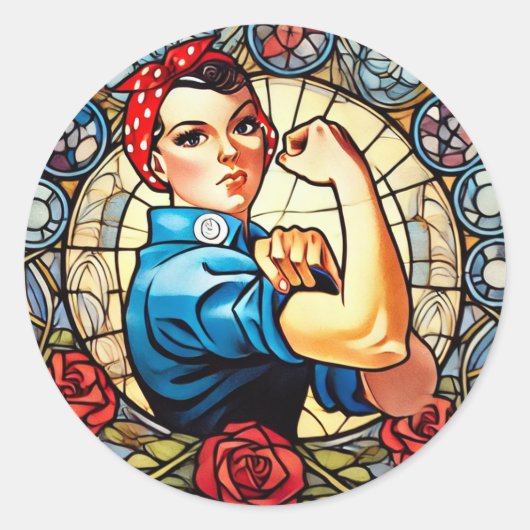 Rosie de Riveter Ronde Sticker (Voorkant)