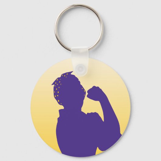 Rosie de Riveter silhouette - gouden en paarse sle Sleutelhanger (Voorkant)
