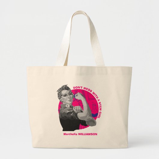 Rosie De riveter VROUWEN IN STEM Girl Grote Tote Bag (Voorkant)