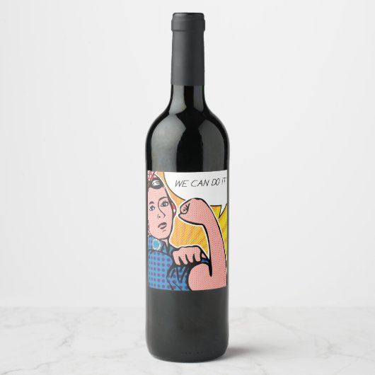 Rosie de Riveter We Can Do It Pop Art Remix Wijn Etiket (Voorkant)
