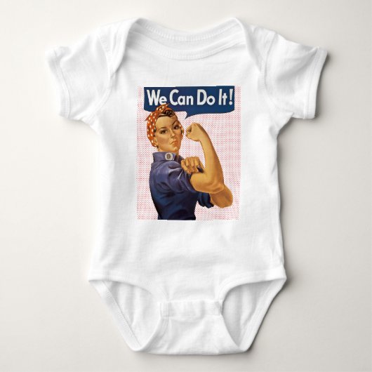 Rosie de Riveter we kunnen het doen met rode pokad Romper (Voorkant)