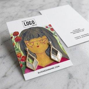 Rosie Girl Logo Schildering Oorbellen Displaykaart Visitekaartje