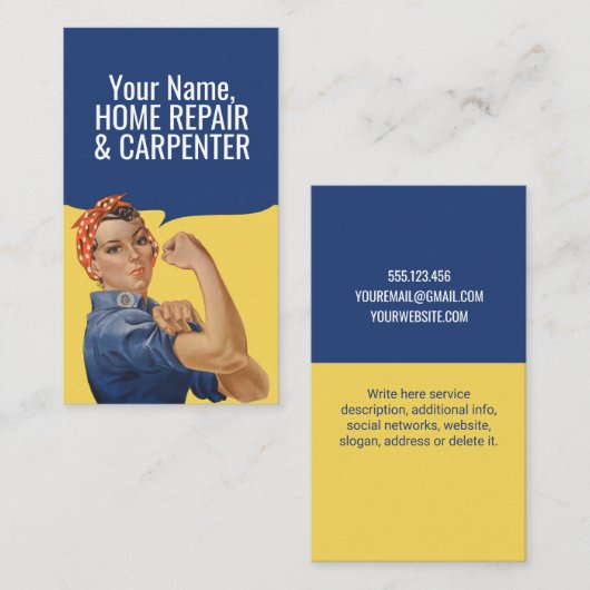 Rosie het Vrouw van de Riveter Home Repair Carpent Visitekaartje (Voorkant / Achterkant)