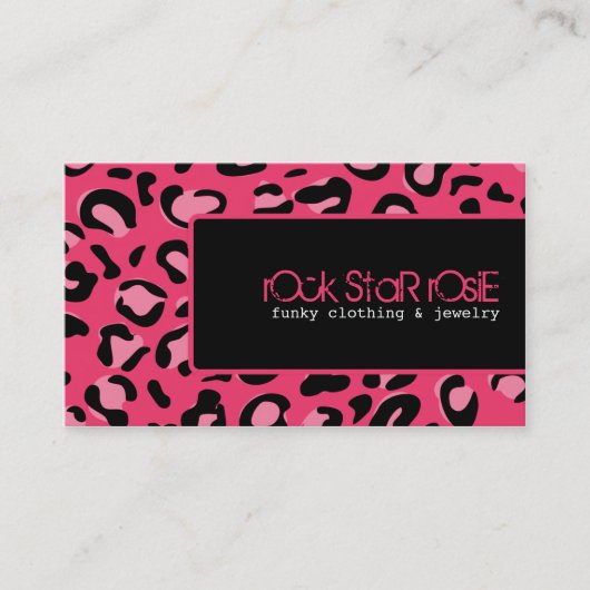 Rosie Hot Pink Punk leopard-Visitekaartje met zwar Visitekaartje (Voorkant)