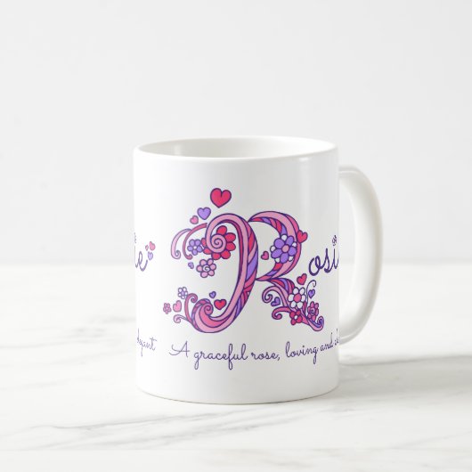 Rosie-naam betekent doedele bloemen en mok van het (Voorkant rechts)