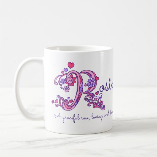 Rosie-naam betekent doedele bloemen en mok van het (Links)