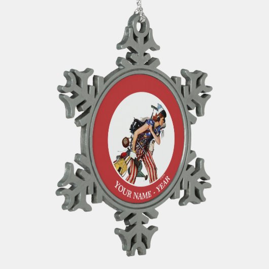 Rosie naar de redding tin sneeuwvlok ornament (Links)