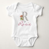 Rosie Name onthult Floral Letter R  ventilator Romper (Voorkant)