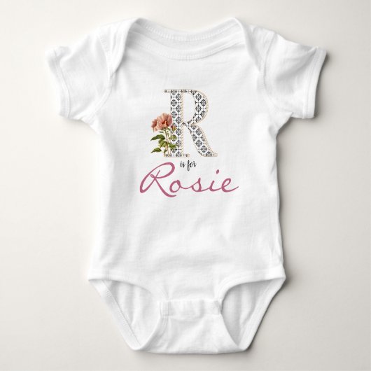Rosie Name onthult Floral Letter R  ventilator Romper (Voorkant)