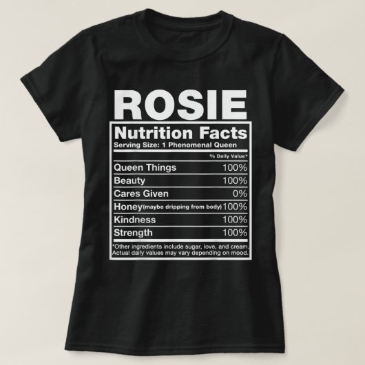 Rosie Nutrition Facts Rosie Name Birthday Shirt (Design voorkant)