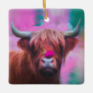 "Rosie of the Highlands" – Hooglandrund Portret Keramisch Ornament