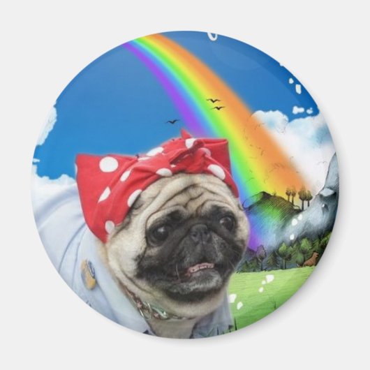 Rosie Pug Riveter - Regenboogmagneet Magneet (Voorkant)