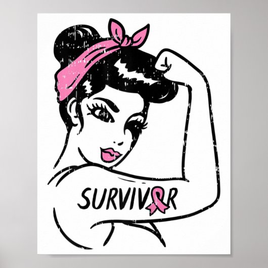 Rosie Riveter Borstkanker Overlevende Ribbon Aware Poster (Voorkant)