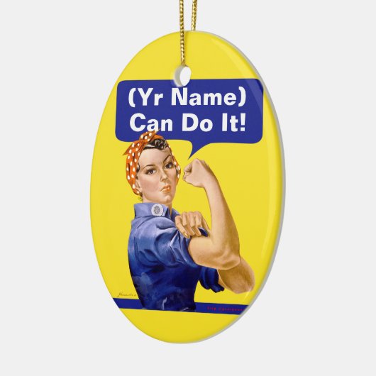 Rosie Riveter "(_____) kan het doen!" Keramisch Ornament (Links)