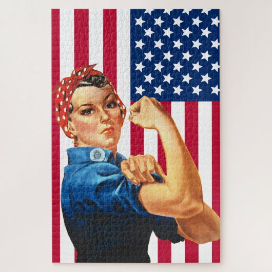Rosie Riveter met vlag Legpuzzel (Verticaal)