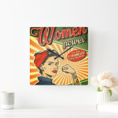 Rosie Riveter, Woman Power Retro Design Vierkante Klok (Huis)