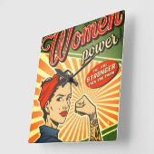 Rosie Riveter, Woman Power Retro Design Vierkante Klok (Hoek)