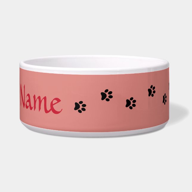 Rosie Roze Poot Print Gepersonaliseerde Pet Bowl Voerbakje (Rechts)
