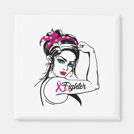 Rosie The Riveter Breast Cancer Awareness Magneet (Voorkant)