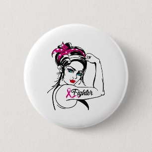 Rosie The Riveter Breast Cancer Awareness Ronde Button 5,7 Cm