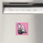 Rosie-The-Riveter Feminist Line-Art Graphic Magneet (Insitu (Vaatwasser))