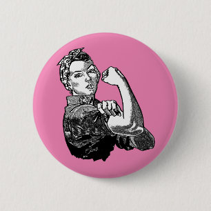 Rosie-The-Riveter Feminist Line-Art Graphic Ronde Button 5,7 Cm