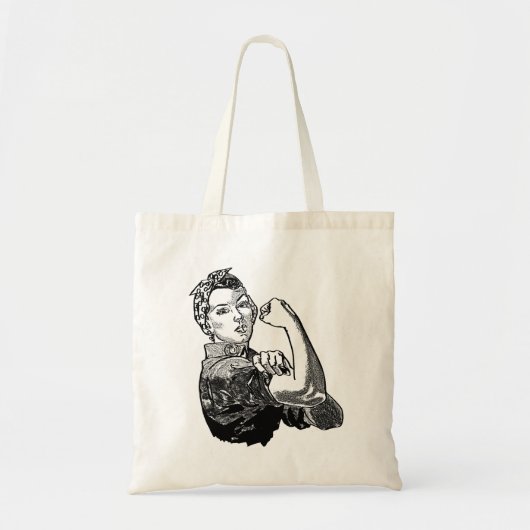 Rosie-The-Riveter Feminist Line-Art Graphic Tote Bag (Voorkant)