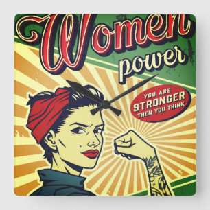 Rosie The Riveter Large Clock Vierkante Klok