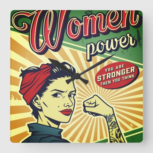 Rosie The Riveter Large Clock Vierkante Klok (Voorkant)