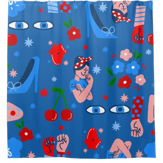 rosie the riveter rockabilly whimsical douchegordijn (Voorkant)