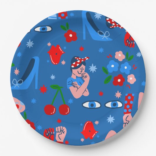 rosie the riveter rockabilly whimsical papieren bordje (Voorkant)