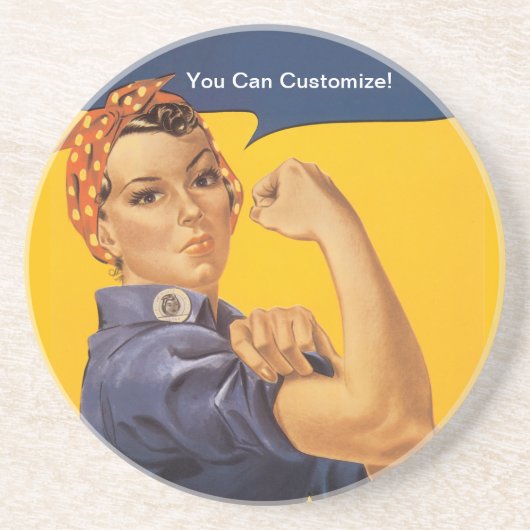 Rosie the Riveter We Can Do It! Your Text Here Zandsteen Onderzetter (Voorkant)