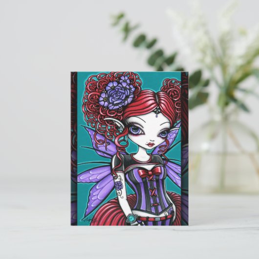 Rosie Twinkle Pixie Roos Tattoo Fairy Briefkaart (Staand voorkant)