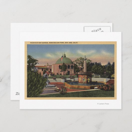 Rosikruisan Park, fontein en Uitzicht van tuinen Briefkaart (Voorkant / Achterkant)
